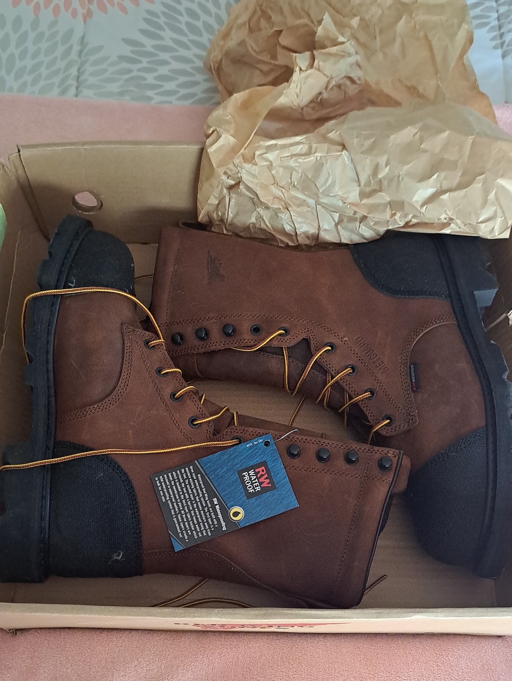 Red Wing Shoes Brown Lace-Up Work Boots with Black Toe Caps